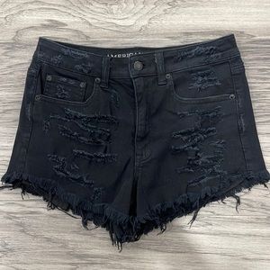 American Eagle high rise stretch black denim shorts